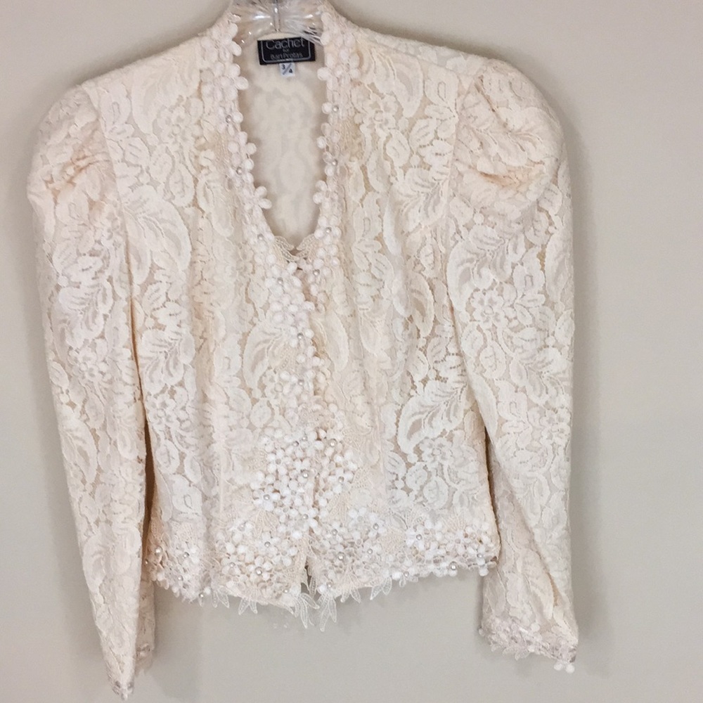 Vintage Cachet by Bari Protas Cream Lace Lined Top Size 3/4